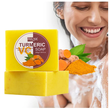 Load image into Gallery viewer, Turmeric Soap Skin Whitening Dark Spots lightening Acne Brightening Turmeric