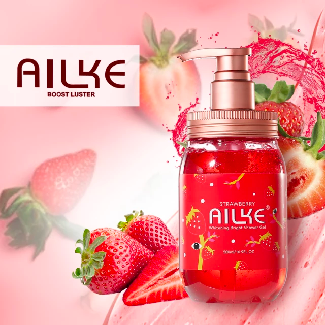 AILKE strawberry Bathing  Extract Skin Whitening Body Wash Liqud soap whitening